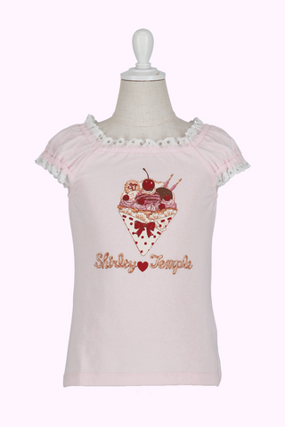 ギンガムクレープアップリケTシャツ