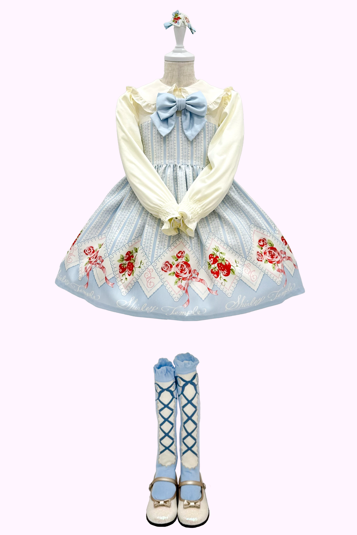 shirleytemple ローズ＆ストロベリーハンカチプリントワンピース 80