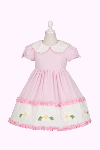 サッカーストライプお花アップリケワンピース（Baby）
