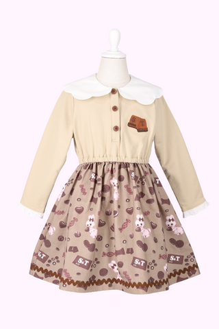チョコ＆バニープリントドッキングワンピース(Toddler)